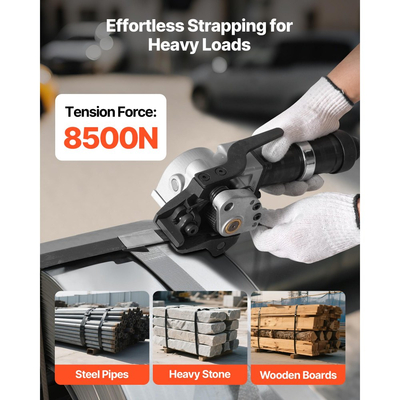 Πνευματική μηχανή δεσίματος χάλυβα VEVOR, δύναμη εφελκυσμού 8500 N, εργαλείο δεσίματος μετάλλου, εντατήρας και κοπτικό στεγανοποιητικό για μεταλλική ταινία πλάτους 19 mm, πρέσα βαρέως τύπου διαιρεμένου τύπου για συσκευασία υψηλής εφελκυσμού