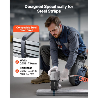 Πνευματική μηχανή δεσίματος χάλυβα VEVOR, δύναμη εφελκυσμού 8500 N, εργαλείο δεσίματος μετάλλου, εντατήρας και κοπτικό στεγανοποιητικό για μεταλλική ταινία πλάτους 19 mm, πρέσα βαρέως τύπου διαιρεμένου τύπου για συσκευασία υψηλής εφελκυσμού
