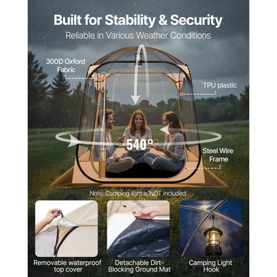 Σκηνή VEVOR Pop-up για αθλήματα, διάφανη σκηνή με φυσαλίδες 1,6x1,6 μ. για 2-4 άτομα, αδιάβροχη εξωτερική κάψουλα με πατάκι δαπέδου και κάλυμμα, σκηνές κήπου με θόλο, στέγαστρο για κάμπινγκ, ψάρεμα, επευφημίες