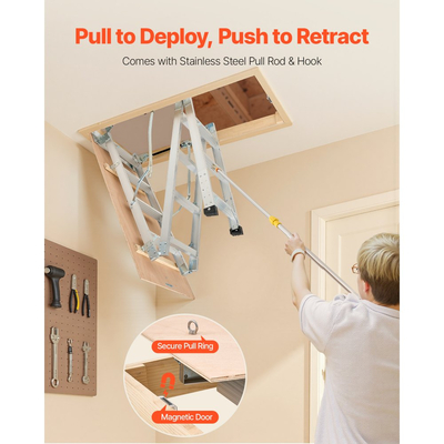 Σκάλα σοφίτας VEVOR, χωρητικότητας 375LBS / 170KG, ρυθμιζόμενο ύψος 9,8 έως 10,3 ft / 3 έως 3,13 m, πολλαπλών χρήσεων πτυσσόμενη σκάλα σοφίτας αλουμινίου, ταιριάζει σε ύψος οροφής 7,66 έως 10,25 ft για εύκολη πρόσβαση