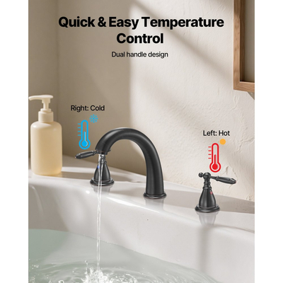 Βρύση μπανιέρας VEVOR Roman, Σετ βρυσών μπανιέρας με λαιμόκοψη και 2 λαβές, Βρύσες μπανιέρας Roman με βάση για φροντίδα μωρού, Μπάνιο ενηλίκων, Βρύση μπανιέρας με καταρράκτη 3 οπών, Χάλκινο, Σχεδιασμός στόμιο υψηλού τόξου