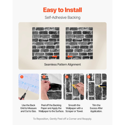 Ταπετσαρία τοίχου VEVOR Peel and Stick, 45cm x 10m Χαρτί επαφής Γκρι τούβλο Αδιάβροχο Αυτοκόλλητο, εύκολο στο καθάρισμα και ξεφλούδισμα Διακοσμητικό βινύλιο τοίχου για υπνοδωμάτιο, κουζίνα, γραφείο, μπάνιο, γραφείο