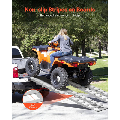 Ράμπες Φόρτωσης VEVOR, 2 τεμάχια 2400 x 380 mm, Σετ ράμπας ρυμούλκησης από ανθεκτικό αλουμίνιο και βαρέως τύπου με αντιολισθητικές πλάκες, Συνδυασμένη χωρητικότητα 2721,6 kg, για καρότσια, γεωργικά τρακτέρ, ATV, χλοοκοπτικά, μοτοσικλέτες