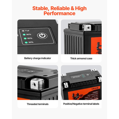 Μπαταρία μοτοσικλέτας VEVOR, 12 Volt 4Ah, προφορτισμένη μπαταρία λιθίου LiFePO4 για Powersports, χωρίς συντήρηση και υψηλής απόδοσης, συμβατή με ATV, μοτοσικλέτα, τζετ σκι, σκούτερ, UTV και άλλα