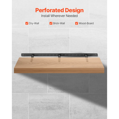Βάση στήριξης ραφιών VEVOR 1 τεμάχιο, 190 λίβρες/86 κιλά, 34x6,2x1,5 ίντσες / 863,6x157,4x38,1 mm, Βάση στήριξης κρυφών ραφιών βαρέως τύπου, Αόρατη βάση στήριξης ραφιών για τοποθέτηση σε τοίχο
