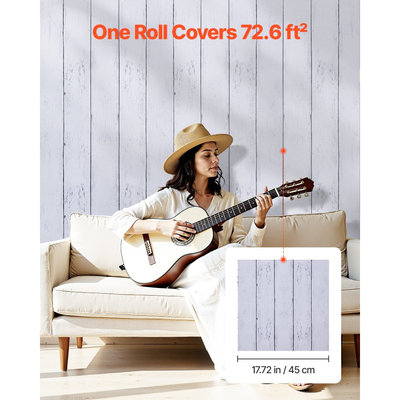 Ταπετσαρία τοίχου VEVOR Peel and Stick, 45cm x 15m Χαρτί επαφής λευκό με υφή ξύλου, αδιάβροχο, αυτοκόλλητο, εύκολο στον καθαρισμό και ξεφλούδισμα, διακοσμητικό βινύλιο τοίχου, για υπνοδωμάτιο, κουζίνα, γραφείο, μπάνιο, γραφείο