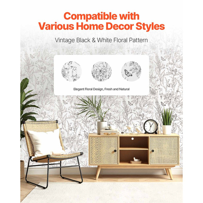 Ταπετσαρία τοίχου VEVOR Peel and Stick, 45cm x 10m Χαρτί επαφής Λευκό Γραμμικό Τέχνη Βοτανικό Λουλούδι Αδιάβροχο Αυτοκόλλητο, Εύκολο στον καθαρισμό Διακοσμητικό τοίχου Βινύλιο Ρολό για Υπνοδωμάτιο, Κουζίνα, Γραφείο, Μπάνιο