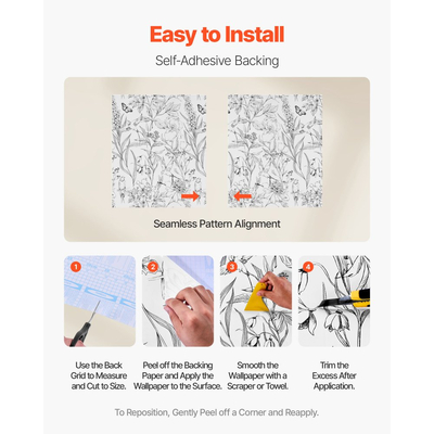 Ταπετσαρία τοίχου VEVOR Peel and Stick, 45cm x 10m Χαρτί επαφής Λευκό Γραμμικό Τέχνη Βοτανικό Λουλούδι Αδιάβροχο Αυτοκόλλητο, Εύκολο στον καθαρισμό Διακοσμητικό τοίχου Βινύλιο Ρολό για Υπνοδωμάτιο, Κουζίνα, Γραφείο, Μπάνιο