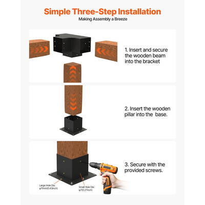 Κιτ βάσης πέργκολας VEVOR, 6x6 ίντσες (εσωτερικό μέγεθος 142 x 142 mm), 2 τεμάχια 4-πλευρών βαρέως τύπου γωνιακή βάση, κιτ βάσης στύλου DIY από ξύλο, εύκολη εγκατάσταση ξύλινων δοκών για κιόσκια, πέργκολες βεράντας, ξύλινη καμπίνα