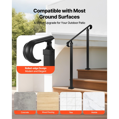 Χειρολισθήρες VEVOR για εξωτερικά σκαλοπάτια, ρυθμιζόμενο ύψος 2-3 σκαλοπατιών, Μεταβατικό κιγκλίδωμα από ανθρακούχο χάλυβα με κιτ εγκατάστασης, Εξωτερικό κιγκλίδωμα για σκαλοπάτια, σκάλες από σκυρόδεμα ή ξύλο, βεράντα, ματ μαύρο