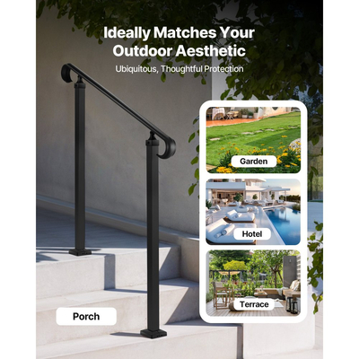 Χειρολισθήρες VEVOR για εξωτερικά σκαλοπάτια, ρυθμιζόμενο ύψος 2-3 σκαλοπατιών, Μεταβατικό κιγκλίδωμα από ανθρακούχο χάλυβα με κιτ εγκατάστασης, Εξωτερικό κιγκλίδωμα για σκαλοπάτια, σκάλες από σκυρόδεμα ή ξύλο, βεράντα, ματ μαύρο