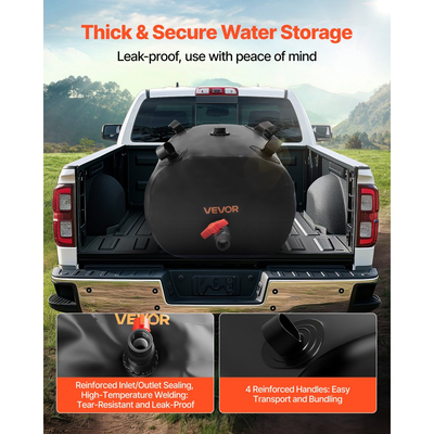 Κύστη αποθήκευσης νερού VEVOR, Δεξαμενή αποθήκευσης νερού 113L, Κύστη μαλακής σακούλας από PVC 1000D με πάχος, Πτυσσόμενη φορητή για άρδευση κήπου, κάμπινγκ, τροχόσπιτα, χρήση έκτακτης ανάγκης - Μαύρο