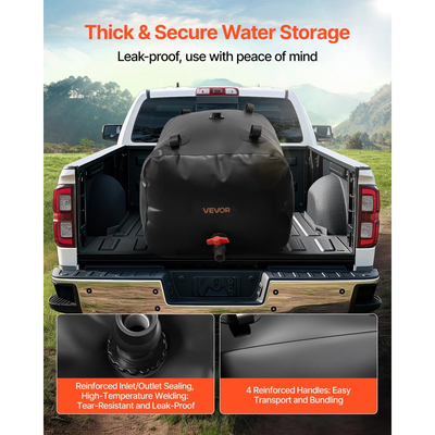 Κύστη αποθήκευσης νερού VEVOR, Δεξαμενή αποθήκευσης νερού 240L, Κύστη μαλακής σακούλας μεγάλης χωρητικότητας από PVC 1000D, Πτυσσόμενη φορητή για άρδευση κήπου, κάμπινγκ, τροχόσπιτα, χρήση έκτακτης ανάγκης - Μαύρο
