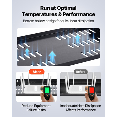 Ράφι rack διακομιστή VEVOR 1U, 4 τεμάχια, μέγιστο φέρον φορτίο 22,68 kg με αεριζόμενο πρόβολο, Ράφι τοίχου ή rack με δίσκο, βάθος 254 mm, καλή κυκλοφορία αέρα για εξοπλισμό δικτύου υπολογιστών γραφείου