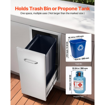 Συρτάρι απορριμμάτων κουζίνας VEVOR εξωτερικού χώρου, 13,54"Π x 19,61"Β x 25,79"Υ, εσωτερική αποθήκευση, συρτάρια κουζίνας πολλαπλών χρήσεων εξωτερικού χώρου από ανοξείδωτο ατσάλι, μέγιστη χωρητικότητα 55 λίβρες ανά επίπεδο, για κουζίνες BBQ εξωτερικού χώρου