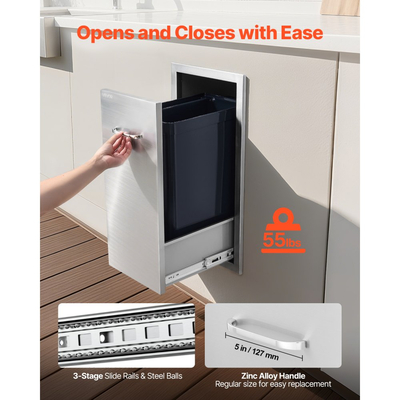 Συρτάρι απορριμμάτων κουζίνας VEVOR εξωτερικού χώρου, 13,54"Π x 19,61"Β x 25,79"Υ, εσωτερική αποθήκευση, συρτάρια κουζίνας πολλαπλών χρήσεων εξωτερικού χώρου από ανοξείδωτο ατσάλι, μέγιστη χωρητικότητα 55 λίβρες ανά επίπεδο, για κουζίνες BBQ εξωτερικού χώρου