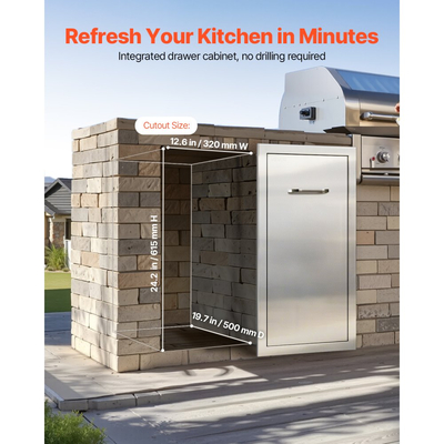 Συρτάρι απορριμμάτων κουζίνας VEVOR εξωτερικού χώρου, 13,54"Π x 19,61"Β x 25,79"Υ, εσωτερική αποθήκευση, συρτάρια κουζίνας πολλαπλών χρήσεων εξωτερικού χώρου από ανοξείδωτο ατσάλι, μέγιστη χωρητικότητα 55 λίβρες ανά επίπεδο, για κουζίνες BBQ εξωτερικού χώρου