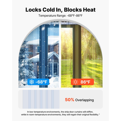 VEVOR Διαφανής Λωρίδα Κουρτίνας PVC, Ύψος 2,1 m x Πλάτος 1,2 m x Πάχος 2 mm, 8 τεμάχια Λωρίδες Κουρτίνας για Ψυγείο Κατάψυξης, Θερμομονωτικές Λωρίδες Πλαστικής Πόρτας για Αποθήκη, Κατάψυξη, Πόρτες Γκαράζ