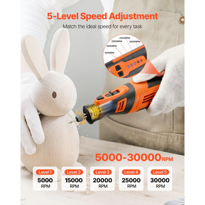 Κιτ ασύρματων περιστροφικών εργαλείων VEVOR 136 τεμαχίων, φορητό μίνι ηλεκτρικό περιστροφικό εργαλείο DC8V, 5 ταχύτητες 5000-30000RPM πολλαπλών χρήσεων εργαλεία DIY για χάραξη, τρίψιμο, στίλβωση, σκάλισμα, λείανση, κοπή, χειροτεχνίες DIY