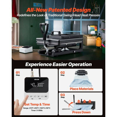 Υβριδική Θερμική Πρέσα VEVOR, 380 x 380 mm, Πολυλειτουργική 5 σε 1, Γρήγορη και Ομοιόμορφη Θέρμανση, Ολοκαίνουργιος Πατενταρισμένος Σχεδιασμός, Εύκολος Χειρισμός, Μηχανή Πρέσας Εξάχνωσης για Μπλουζάκια/Κούπες/Ποτήρια/Καπέλα/Πιάτα, Μαύρο