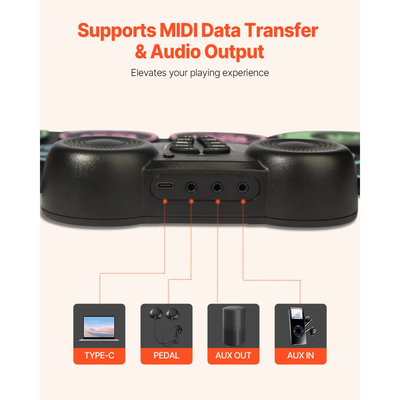 Σετ ηλεκτρικών ντραμς VEVOR, 9 μαξιλαράκια, αναδιπλούμενο μαξιλαράκι εξάσκησης ντραμς, ηλεκτρονικό σετ ντραμς με υποδοχή ακουστικών, διπλά πετάλια, μπαγκέτες ντραμς, ενσωματωμένα διπλά ηχεία, MIDI, φορητό παιχνίδι οργάνων για παιδιά ηλικίας 3+ ετών