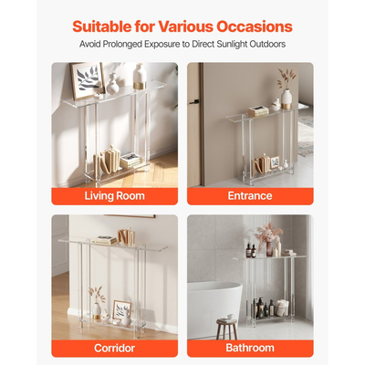 Τραπέζι Κονσόλας VEVOR Ακρυλικό, 2 Επίπεδα Στενό Πλαϊνό Γραφείο με Ανοιχτό Κάτω Αποθηκευτικό Χώρο, Μοντέρνο Ορθογώνιο Ακρυλικό Τελικό Τραπέζι, Διαφανές Γραφείο Εισόδου για Φουαγιέ, Διάδρομο, Σαλόνι, 19,3 x 100 x 80 cm (Διαφανές)