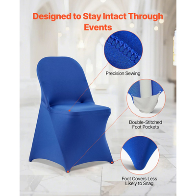VEVOR 50 τεμάχια μπλε καλύμματα καρέκλας, κάλυμμα καρέκλας από πολυεστέρα και σπάντεξ, ελαστικά καλύμματα για γάμο, πάρτι, τραπεζαρία, δεξιώσεις, καλύμματα καρέκλας με επίπεδη πρόσοψη, κατάλληλα για καρέκλα. Διαστάσεις έως 17,72 x 18,11 x 30,31 ίντσες.
