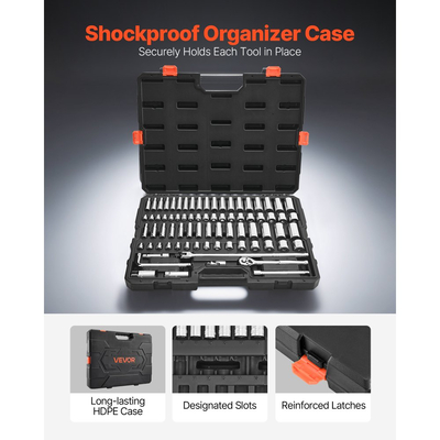 Σετ καρυδάκια VEVOR, 76 τεμάχια, Σετ καρυδάκια και καστάνιας 9,5 mm, SAE και μετρικά, βαθιά και ρηχά, κιτ εργαλείων μηχανικού με αξεσουάρ και θήκη αποθήκευσης, κράμα χάλυβα CR-V, για επισκευή αυτοκινήτων