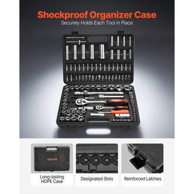 Σετ καρυδάκια VEVOR, 108 τεμάχια, σετ καρυδάκια και καστάνιας 6,4 & 12,7 mm, μετρικό μέγεθος από 4 έως 32 mm, κιτ εργαλείων μηχανικού με μύτες, αξεσουάρ, θήκη αποθήκευσης, κράμα χάλυβα CR-V, για επισκευή αυτοκινήτων