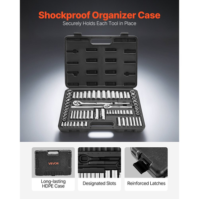 Σετ καρυδάκια VEVOR, 69 τεμάχια, σετ καρυδάκια και καστάνιας 9,5 & 6,4 mm, SAE και μετρικό, βαθύ και τυπικό, κιτ εργαλείων μηχανικού με αξεσουάρ και θήκη αποθήκευσης, κράμα χάλυβα CR-V, για επισκευή αυτοκινήτων