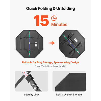 Πτυσσόμενο τραπέζι πόκερ VEVOR, πτυσσόμενο τραπέζι καζίνο αναψυχής 8 παικτών 1220 mm με επενδεδυμένες ράγες και θήκες για ποτήρια, οκταγωνικά φορητά τραπέζια παιχνιδιών με τσόχα και μεταλλικά πόδια, για παιχνίδι Texas Hold&#039;em και Blackjack