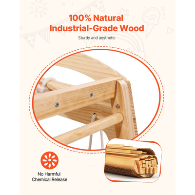 VEVOR Εσωτερικό Γυμναστήριο Ζούγκλας, Εσωτερική Παιδική Χαρά 7 σε 1 για Νήπια, 109 x 120 x 119,5 cm, με Ξύλινη και Σχοινένια Σκάλα, Δίχτυ, Κούνια, Μπάρα Μαϊμούς, Τσουλήθρα, Τοίχο Αναρρίχησης, Ξύλινα Εσωτερικά Παιχνίδια Αναρρίχησης για Παιδιά