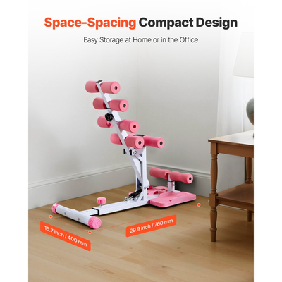 Μηχανή βαθιών καθισμάτων VEVOR, Ρυθμιζόμενο μηχάνημα εκγύμνασης γλουτών με 3 ζώνες αντίστασης υψηλής αντοχής, Πτυσσόμενος κορμός για πόδια και γλουτούς, Εξοπλισμός άσκησης με push-ups στο γυμναστήριο στο σπίτι, ροζ + λευκό