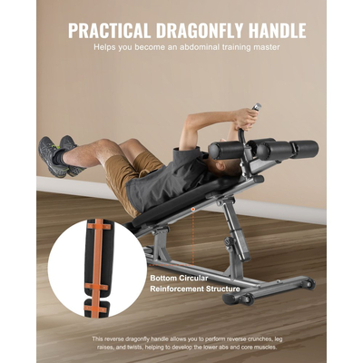 Πάγκος κοιλιακών VEVOR, με λαβή αντίστροφης τριβής, με 4 ρυθμιζόμενες ρυθμίσεις ύψους, ανθεκτικός χάλυβας, χωρητικότητας 453 κιλών, για προπονήσεις γυμναστικής στο σπίτι, προπόνηση ενδυνάμωσης, ολόκληρους μύες του σώματος