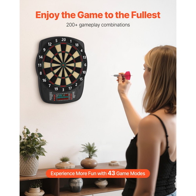 Ηλεκτρονική μπαλιά βελών VEVOR, μπαλιά στόχου 336 χιλιοστών με 43 παιχνίδια & 200+ παραλλαγές για έως 8 παίκτες, 6 βελάκια με βελάκια & 50 μαλακές άκρες, έγχρωμη οθόνη LCD βαθμολόγησης για αίθουσες παιχνιδιών για πάρτι στο σπίτι