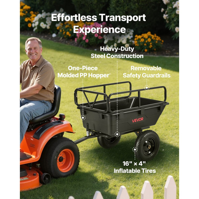 Τρέιλερ VEVOR Garden Utility, 10 κυβικά πόδια 227 κιλά, Τρέιλερ μεταφοράς ATV UTV, Καρότσι ρυμούλκησης πίσω από πολυαιθυλένιο με ελαστικά 16", Χειροκίνητο τράβηγμα ή ποδοκίνητο ποδοκίνητο ποδοκίνητο, Ρυμουλκούμενα βαρέως τύπου για χλοοκοπτικό, τρακτέρ, απορρίμματα κήπου