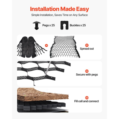 Πλέγμα χαλικιού VEVOR, βάθος 2 ίντσες, 32,81 x 9,84 πόδια / 10000 x 3000 mm, 1880 λίβρες ανά τετραγωνικό πόδι συγκράτησης χόρτου εδάφους, διαπερατά γεωπλέγματα σταθεροποίησης δρόμου, για κήπο, αυλή, πεζόδρομο, πλαγιές στάθμευσης τροχόσπιτων