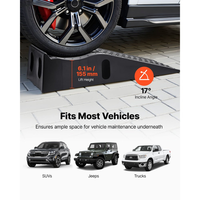Ράμπες αυτοκινήτων VEVOR, 2 τεμάχια χωρητικότητας 5897 kg μικτού βάρους, ύψος ανύψωσης 155 mm, φορητές ράμπες σέρβις αυτοκινήτων υψηλού προφίλ για συντήρηση γκαράζ σπιτιού και αλλαγή λαδιών, βαρέως τύπου για επισκευή φορτηγών, SUV οχημάτων, μαύρο
