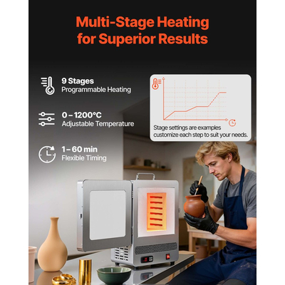 Ηλεκτρικός φούρνος τήξης VEVOR, Ψηφιακός φούρνος τήξης 1650W, ηλεκτρικός κλίβανος με μέγιστη θερμοκρασία 2192℉/1200℃ για χύτευση με χαμένο κερί, DIY πηλό, ανόπτηση μετάλλου, όπτηση κεραμικών, έλεγχος θερμοκρασίας PID