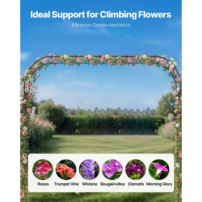 VEVOR Κληματαριά Κήπου, 2,4 (Υ) x 3,2 (Π) x 0,4 (Β) μ. Μεταλλική Αψίδα, Ανθεκτική Αψίδα Εξωτερικού Χώρου με Πέργκολα και Πασσάλους, Εύκολη Συναρμολόγηση, Κληματαριά Πέργκολας για Αναρριχώμενα Φυτά, Διακόσμηση Γαμήλιου Γάμου, Γκαζόν, Κήπου