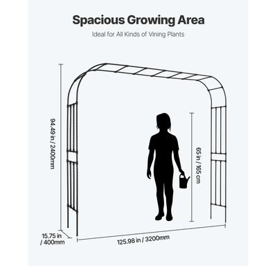 VEVOR Κληματαριά Κήπου, 2,4 (Υ) x 3,2 (Π) x 0,4 (Β) μ. Μεταλλική Αψίδα, Ανθεκτική Αψίδα Εξωτερικού Χώρου με Πέργκολα και Πασσάλους, Εύκολη Συναρμολόγηση, Κληματαριά Πέργκολας για Αναρριχώμενα Φυτά, Διακόσμηση Γαμήλιου Γάμου, Γκαζόν, Κήπου