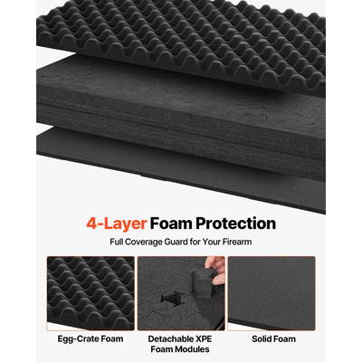 Θήκη σκληρού τυφεκίου VEVOR, θήκη τυφεκίου με κλειδαριά και αποσπώμενο αφρό XPE, αποθήκευση όπλου 1270 mm με ρόδες, αδιάβροχες και ανθεκτικές στη σκόνη θήκες πιστολιού IP67 για τυφέκια, κυνηγετικά όπλα, όπλα Airsoft, μαύρη