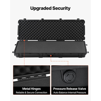Θήκη σκληρού τυφεκίου VEVOR, θήκη τυφεκίου με κλειδαριά και προκομμένους αφρούς, αποθήκευση όπλου 1320 mm με ρόδες, αδιάβροχες και ανθεκτικές στη σκόνη θήκες πιστολιού IP67 για τυφέκια, κυνηγετικά όπλα, όπλα Airsoft, μαύρη