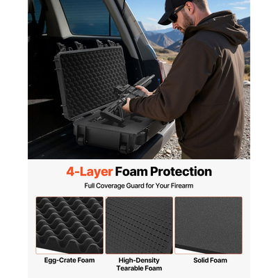Θήκη σκληρού τυφεκίου VEVOR, θήκη τυφεκίου με κλειδαριά και 4 στρώσεις προκομμένου αφρού, αποθήκευση όπλου 914 mm με ρόδες, αδιάβροχες και ανθεκτικές στη σκόνη θήκες αποθήκευσης πιστολιών IP67 για τυφέκια, κυνηγετικά όπλα, όπλα Airsoft, μαύρη