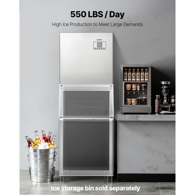 Παγομηχανή VEVOR Επαγγελματική - Κεφαλή, Παγομηχανή από ανοξείδωτο ατσάλι 250 kg/ημέρα με προγραμματισμένη παραγωγή πάγου, αυτοκαθαριζόμενο, ρυθμιζόμενο πάχος, ιδανική για εστιατόριο, μπαρ, καφέ, ξενοδοχείο - Μόνο κεφαλή