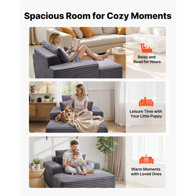 Πολυθρόνα VEVOR, Πολυθρόνα Εσωτερικού Χώρου 1380 mm Χωρίς Κόκαλα, Μοντέρνα Υπερμεγέθης Πολυθρόνα Ανάγνωσης με Ταπετσαρία και Μαξιλάρια & Μπράτσα, Καναπές-Καναπές-Βαθιά Κάθισμα-Κρεβάτι για Σαλόνι, Υπνοδωμάτιο, Γκρι