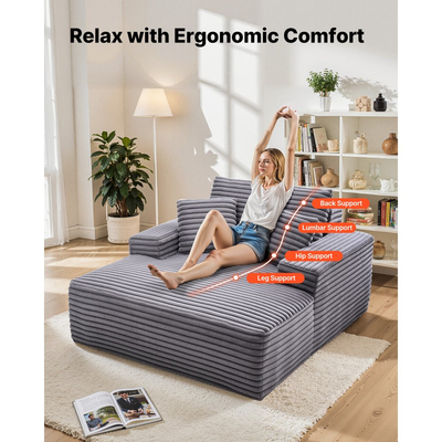 Πολυθρόνα VEVOR, Πολυθρόνα Εσωτερικού Χώρου 1240 mm Χωρίς Κόκαλα, Μοντέρνα Υπερμεγέθης Πολυθρόνα Ανάγνωσης με Μαξιλάρια & Μπράτσα, Καναπές-Καναπές-Βαθιά Κάθισμα-Κρεβάτι για Σαλόνι, Υπνοδωμάτιο, Μπαλκόνι