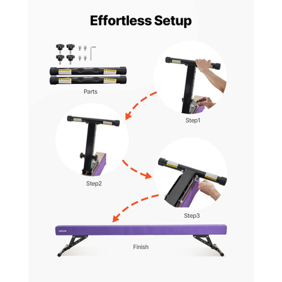 Ρυθμιζόμενη δοκός ισορροπημένης ισορροπίας VEVOR για παιδιά, δοκός γυμναστικής 8FT, ψηλές και χαμηλές δοκοί δαπέδου 5 ρυθμιζόμενων υψών για όλα τα επίπεδα γυμναστικής, επαγγελματικός εξοπλισμός γυμναστικής για το σπίτι και το γυμναστήριο, μωβ