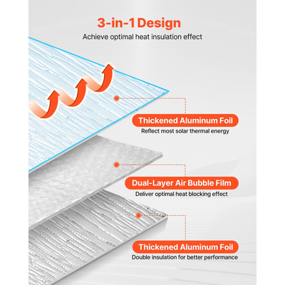 Ρολό διπλής ανακλαστικής μόνωσης VEVOR, Φράγμα ακτινοβολίας από φύλλο αλουμινίου διπλής όψης, 6mm 30,48 mx 1,22 m, Ασπίδα ανακλαστικής θερμότητας διπλής στρώσης με φυσαλίδες αέρα, Ρολό θερμομόνωσης για στέγες τροχόσπιτων με παράθυρο και πόρτα γκαράζ