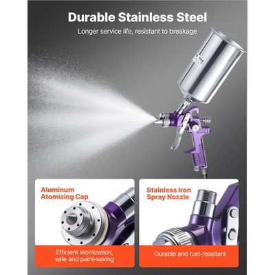 Κιτ πιστολιού ψεκασμού αέρα VEVOR 3 τεμαχίων, Επαγγελματικό σετ πιστολιών βαφής αυτοκινήτου με 3 ακροφύσια (1/1,4/1,8 mm), 3 δοχεία και ρυθμιστή αέρα, ψεκαστήρας βαφής αυτοκινήτου με τροφοδοσία βαρύτητας για αστάρι, τελική επίστρωση και ρετούς